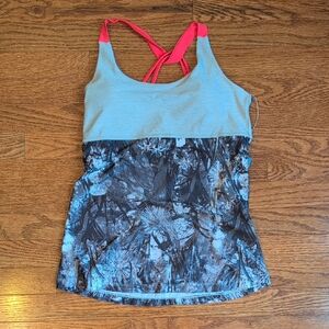 MPG Light Blue Tank Top with Pink Straps and Blue Floral Print